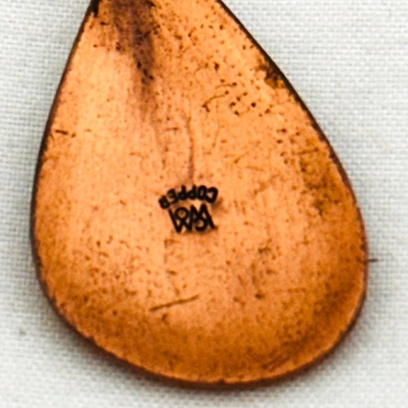 Vintage Solid Copper Etched Southwestern Moon Niello Dangle - Picture 5 of 6